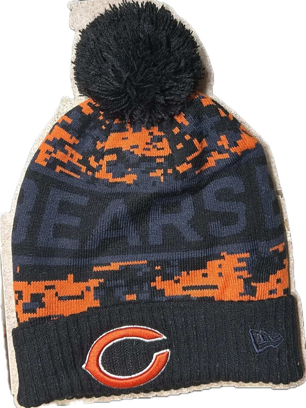NFL Chicago Bears Pom Cuffed Knit Hat in Black & Orange